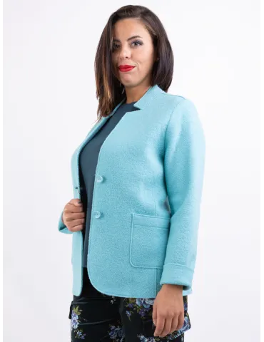 Riva Tricot | Giacca destrutturata in lana cotta bouclair verde acqua 2