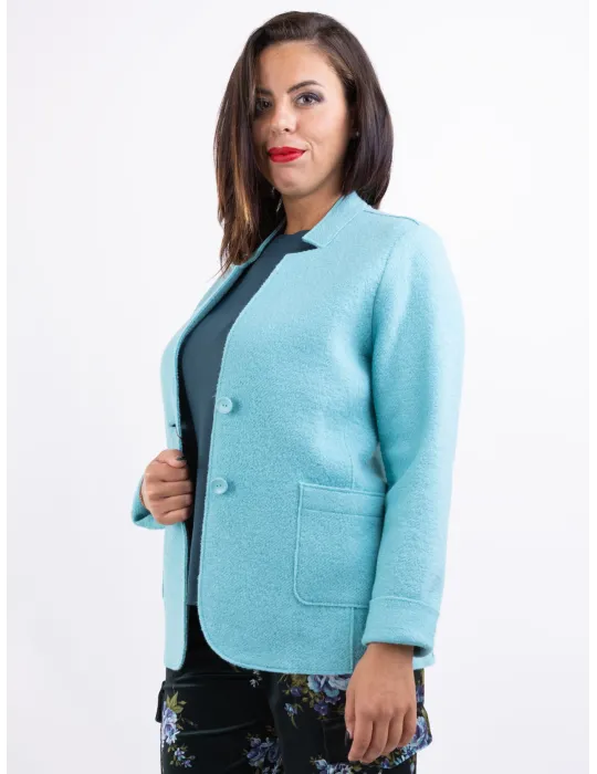 Riva Tricot | Giacca destrutturata in lana cotta bouclair verde acqua