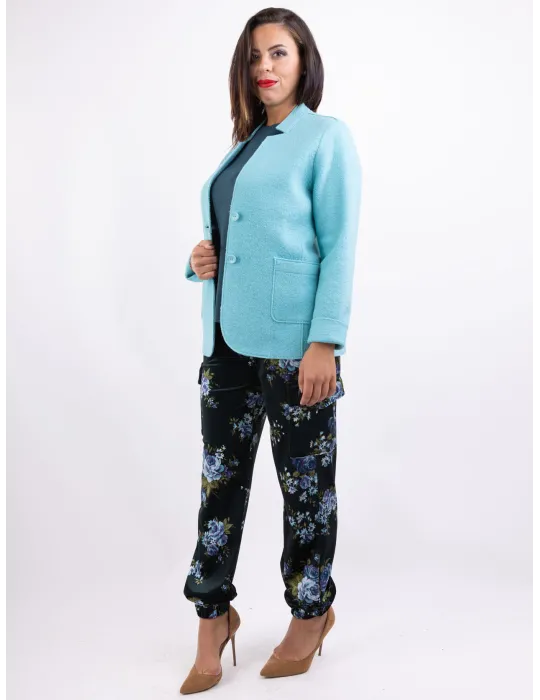 Riva Tricot | Giacca destrutturata in lana cotta bouclair verde acqua