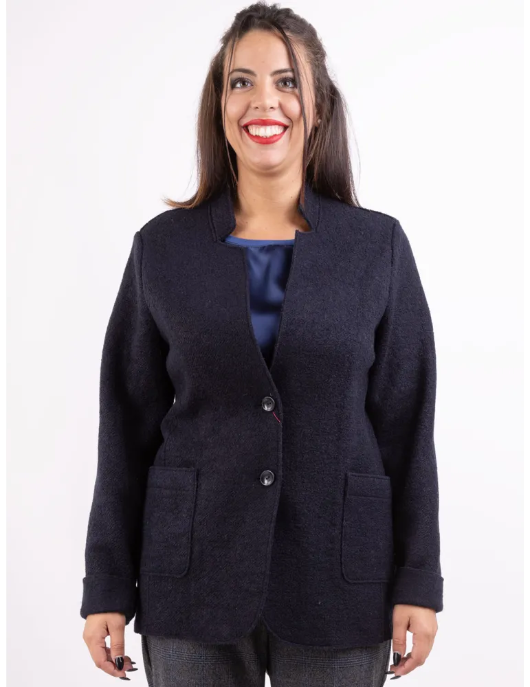 Riva Tricot | Giacca lana cotta bouclair blu blazer destrutturato Riva Tricot | Giacca lana cotta bouclair blu blazer destrutturato