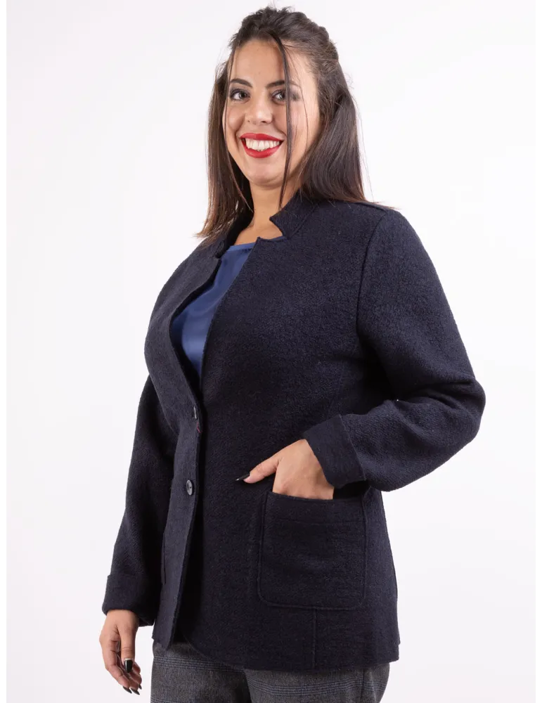 Riva Tricot | Giacca lana cotta bouclair blu blazer destrutturato