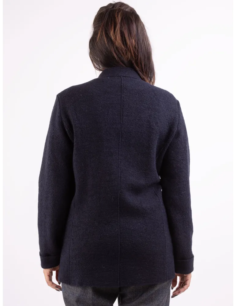 Riva Tricot | Giacca lana cotta bouclair blu blazer destrutturato