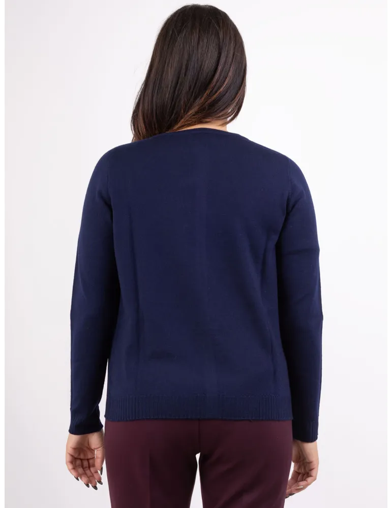 Riva Tricot plain dark blue merino wool two pieces twinset