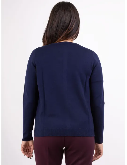 Riva Tricot Italian knitwear | Dark blue merino wool two pieces twinset