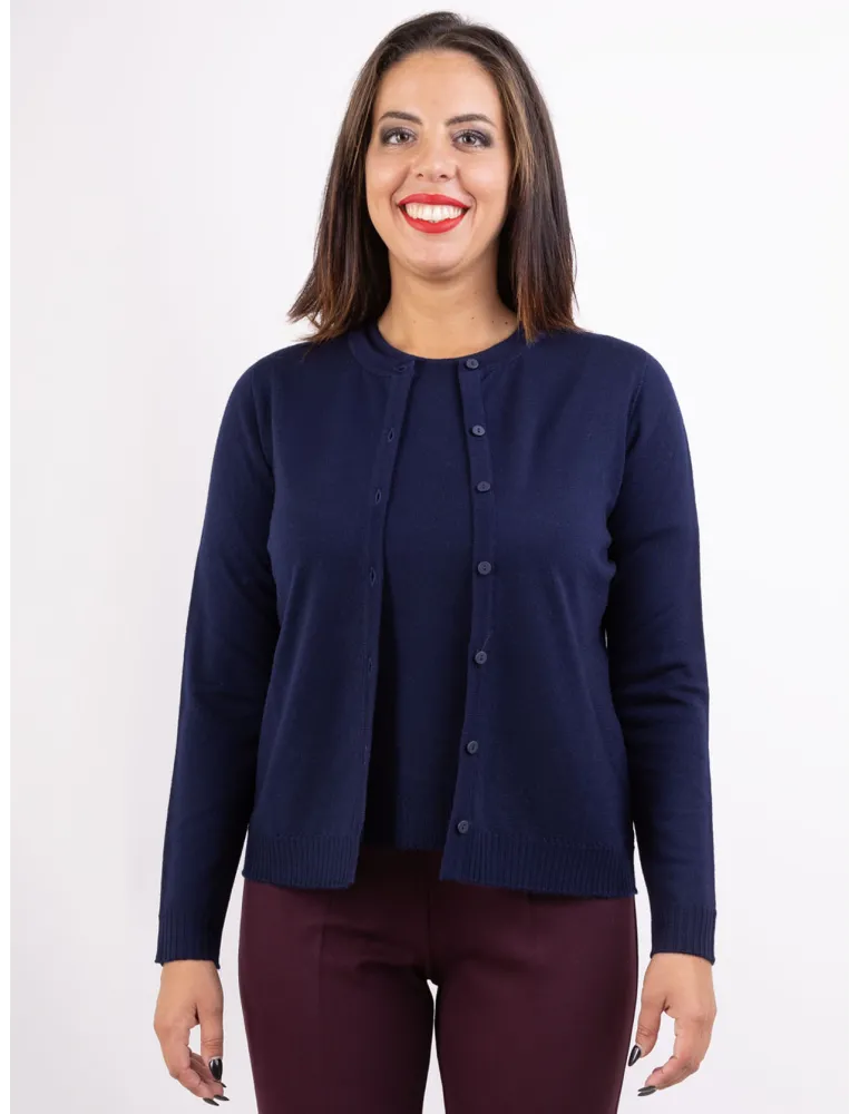 Maglificio di Nibionno A/I 2024-25 | Twinset blu in lana merino Gatto Maglificio di Nibionno A/I 2024-25 | Twinset blu in lana merino Gatto