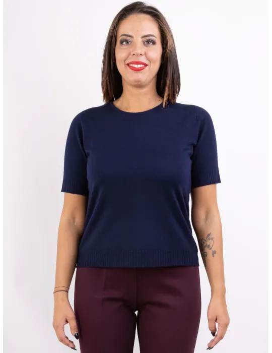 Riva Tricot plain dark blue merino wool two pieces twinset