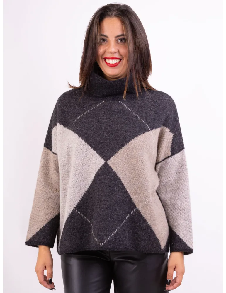 Black and beige jacquard merino alpaca turtleneck sweater Black and beige jacquard merino alpaca turtleneck sweater