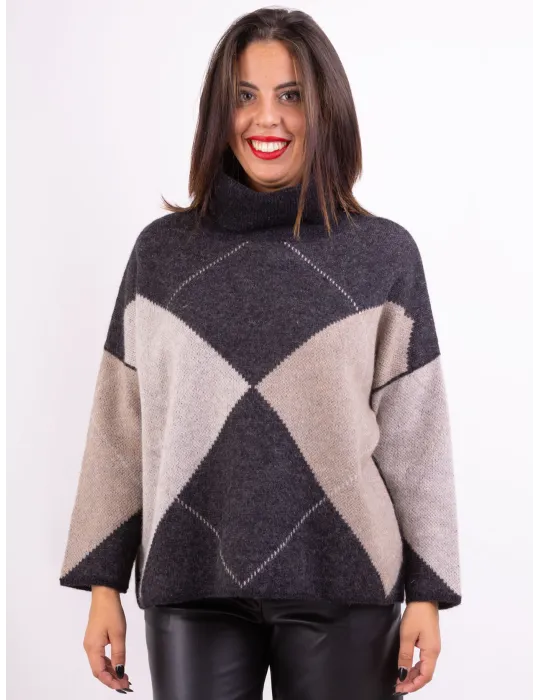 Maglione dolcevita nero over in lana e alpaca fino alla 54 by Frida Maglione dolcevita nero over in lana e alpaca fino alla 54 by Frida