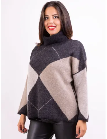 Frida Madè Italian Knitwear | Black jacquard wools turtleneck sweater 2