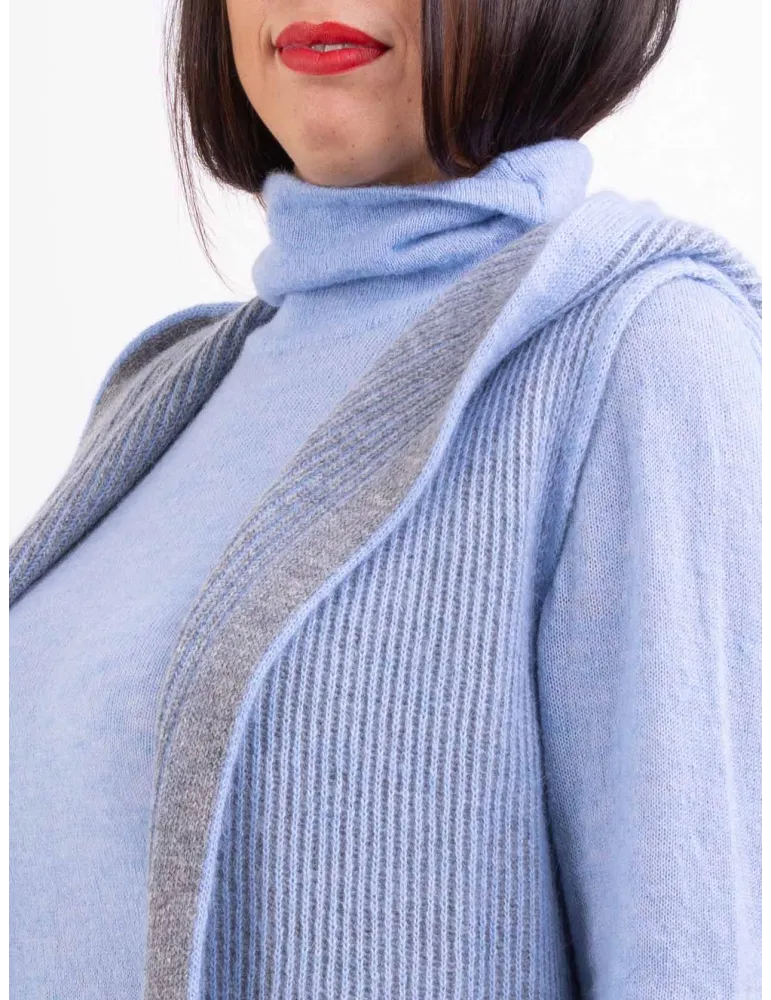 Frida Madè Knitwear | Light blue long hooded alpaca wool waistcoat