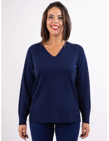 Frida Madè navy blue merino wool long V-neck sweater