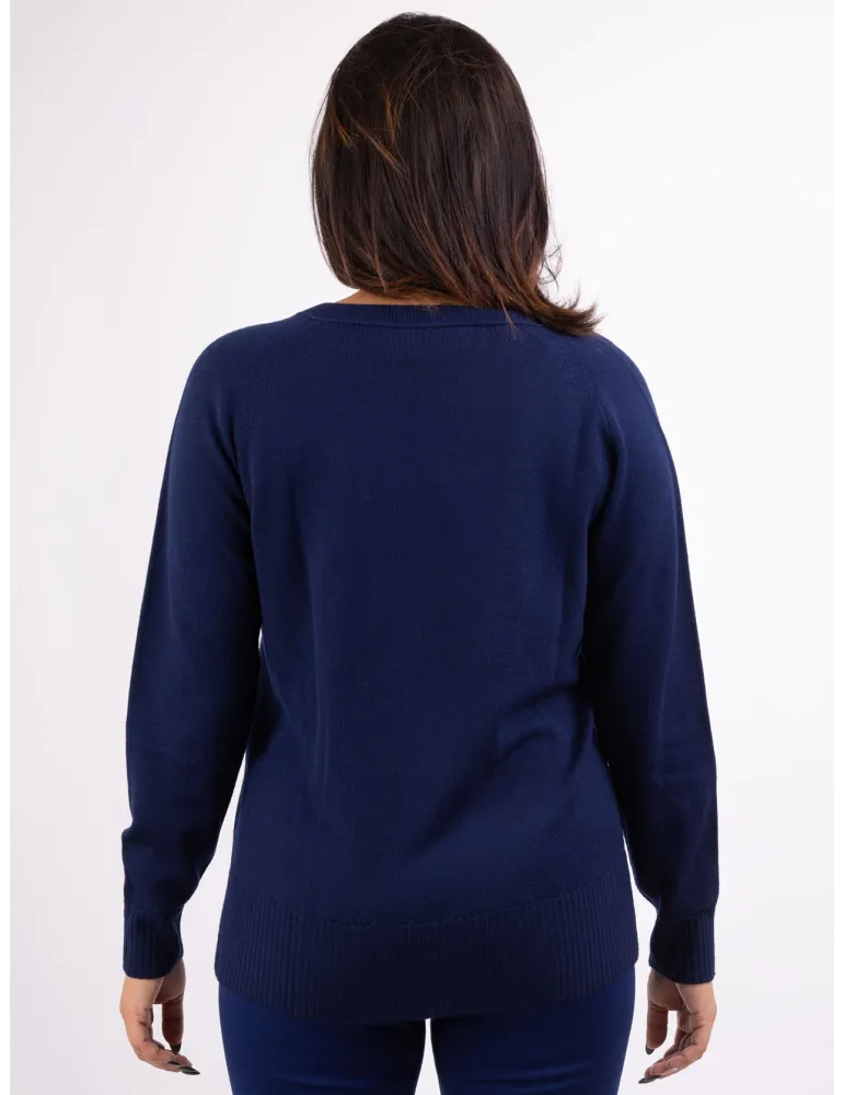 Frida Madè Italian Knitwear | Navy blue merino wool long V sweater