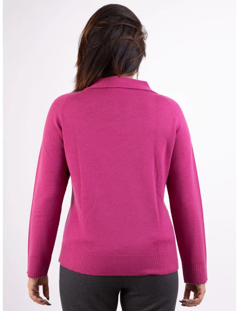 Frida Madè Italian knitwear | Fuchsia fine merino wool polo neck sweater