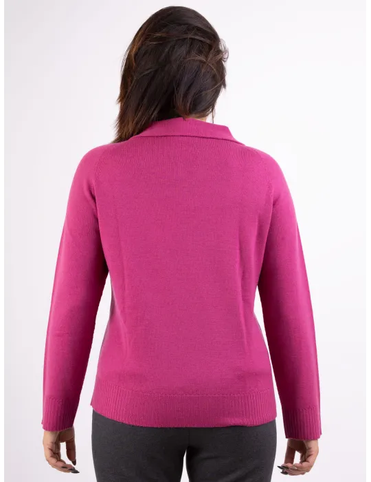 Frida Madè Italian knitwear | Fuchsia fine merino wool polo neck sweater