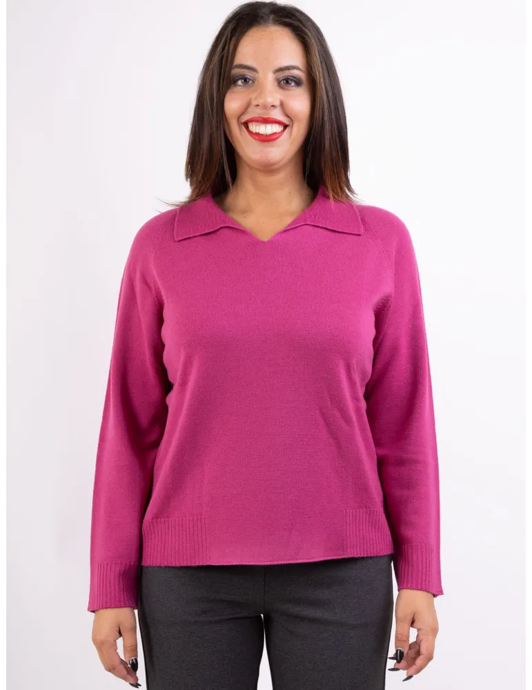 Frida Madè Italian knitwear | Fuchsia fine merino wool polo neck sweater Frida Madè Italian knitwear | Fuchsia fine merino wool polo neck sweater
