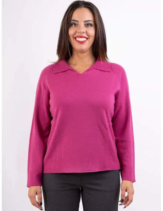 Frida Madè Italian knitwear | Fuchsia fine merino wool polo neck sweater Frida Madè Italian knitwear | Fuchsia fine merino wool polo neck sweater