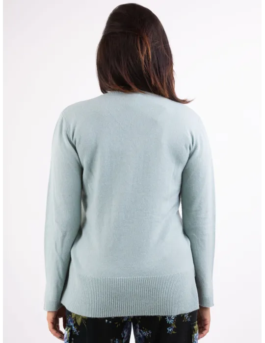 Frida Madè | Pullover in cashmere seta verde salvia con strass