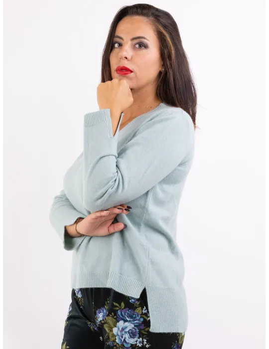 Frida Madè | Pullover in cashmere seta verde salvia con strass