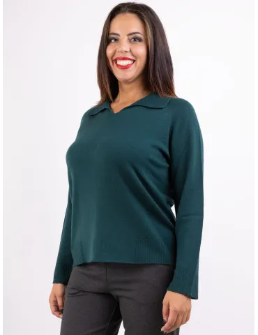Frida Madè Italian knitwear | Green fine merino wool polo neck sweater 2