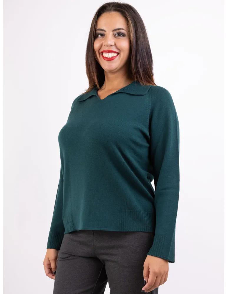 Frida Madè A/I 2024-25 | Maglia polo verde scuro in pura lana merino