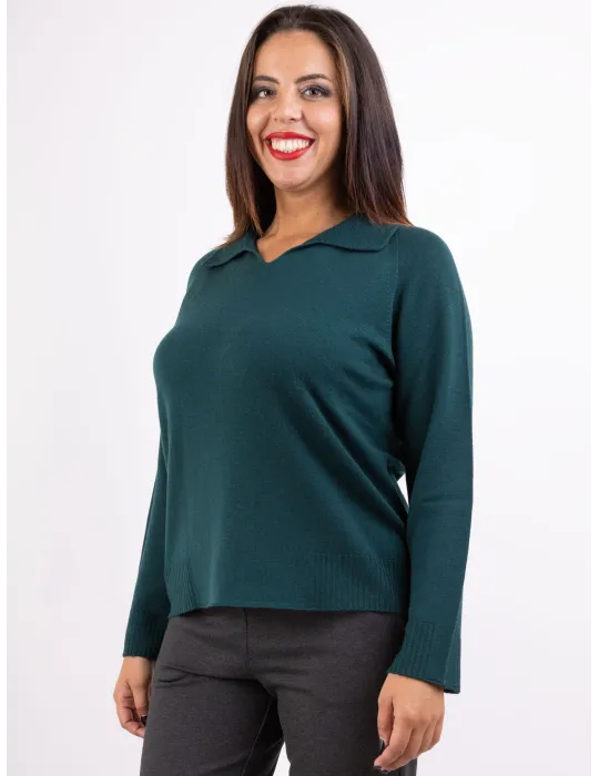 Frida Madè A/I 2024-25 | Maglia polo verde scuro in pura lana merino