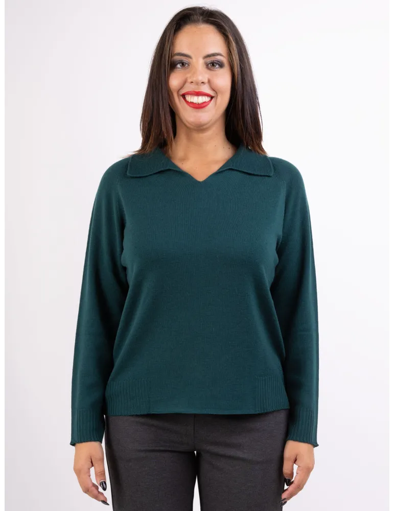 Frida Madè A/I 2024-25 | Maglia polo verde scuro in pura lana merino Frida Madè A/I 2024-25 | Maglia polo verde scuro in pura lana merino