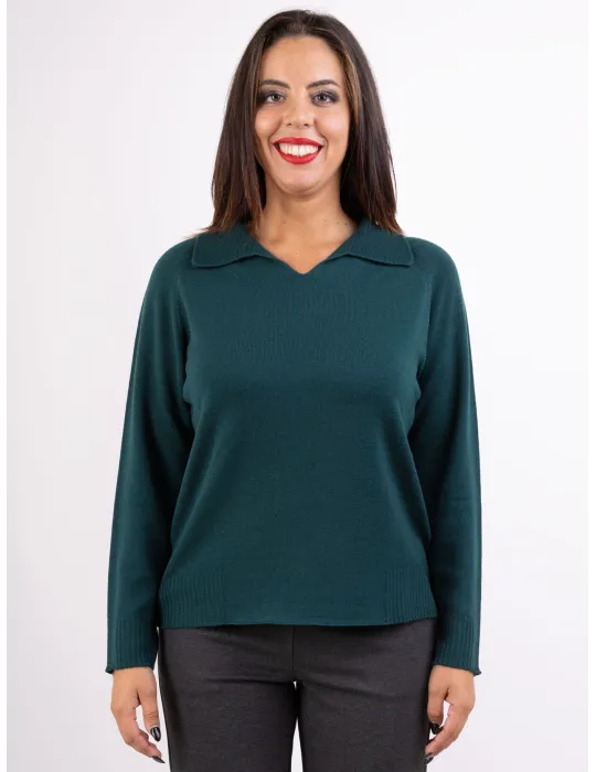 Frida Madè A/I 2024-25 | Maglia polo verde scuro in pura lana merino Frida Madè A/I 2024-25 | Maglia polo verde scuro in pura lana merino