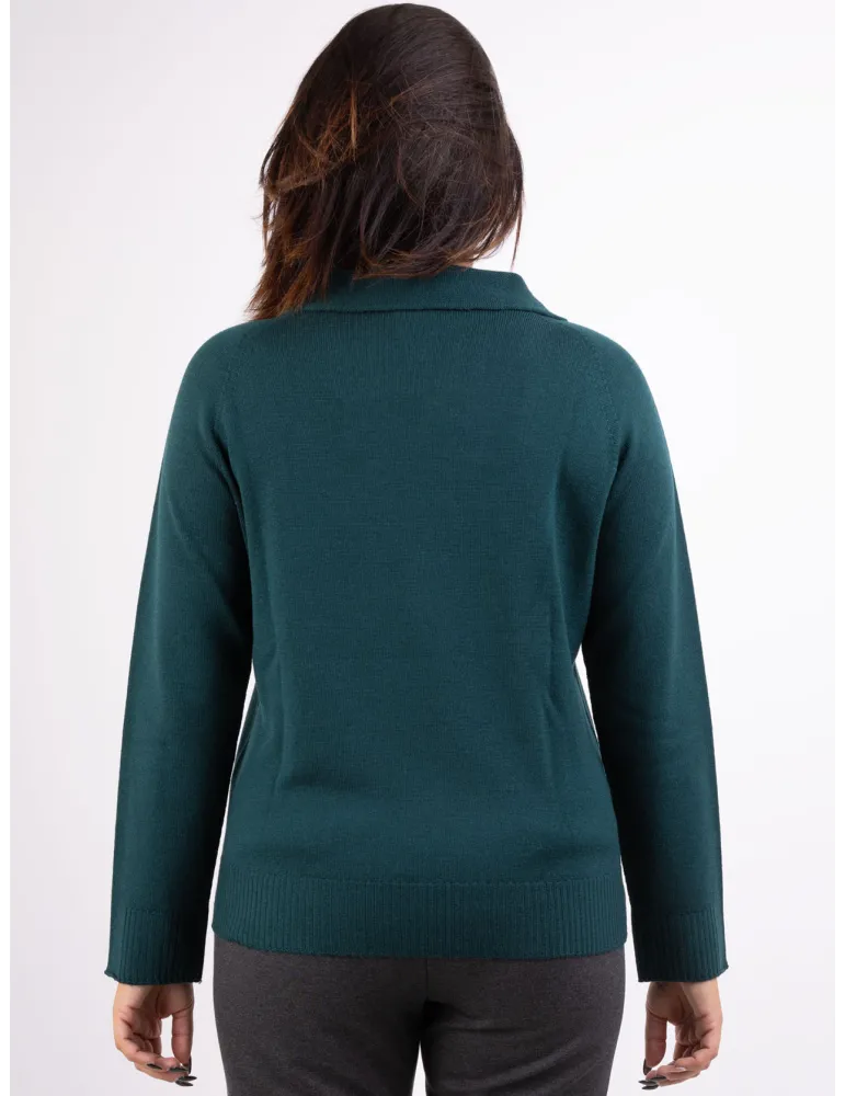 Frida Madè A/I 2024-25 | Maglia polo verde scuro in pura lana merino