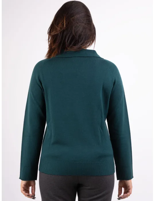 Frida Madè Italian knitwear | Green fine merino wool polo neck sweater