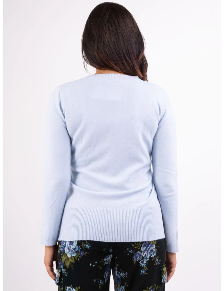 Frida Madè | Pullover in cashmere seta celeste con strass