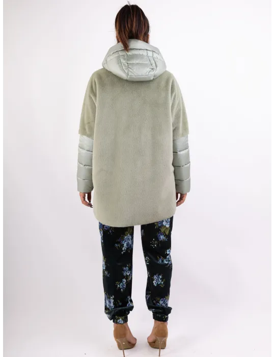 Milestone Outerwear | Giaccone eco montone verde chiaro con cappuccio