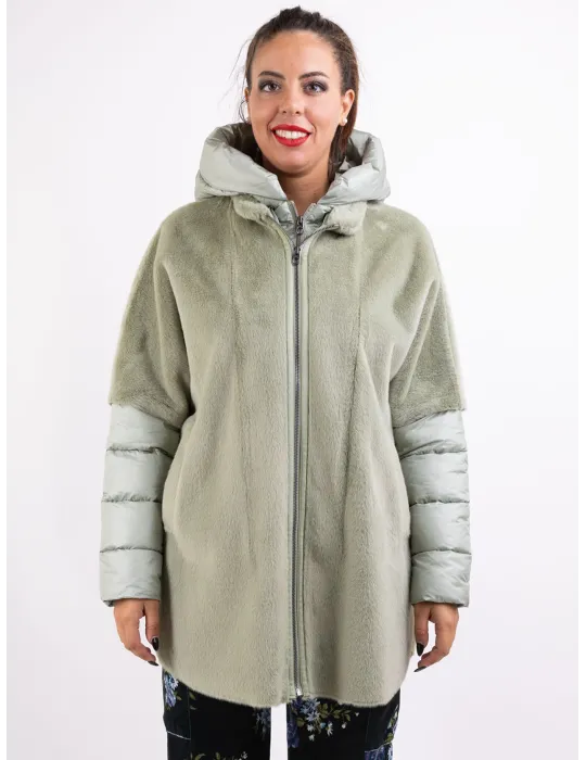 Milestone Outerwear | Giaccone eco montone verde chiaro con cappuccio Milestone Outerwear | Giaccone eco montone verde chiaro con cappuccio