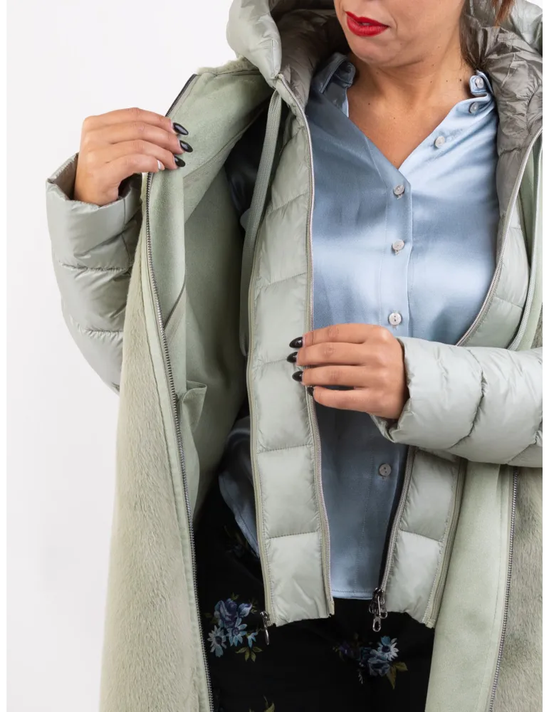 Milestone light green eco friendly suede hooded jacket coat