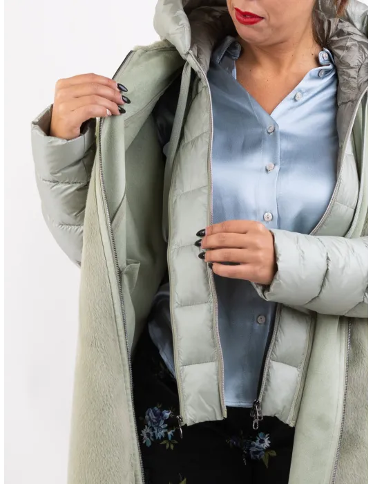 Milestone Outerwear | Giaccone eco montone verde chiaro con cappuccio