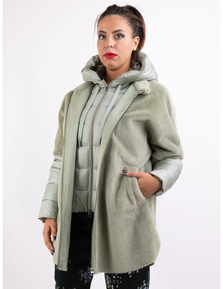 Milestone light green eco friendly suede hooded jacket coat