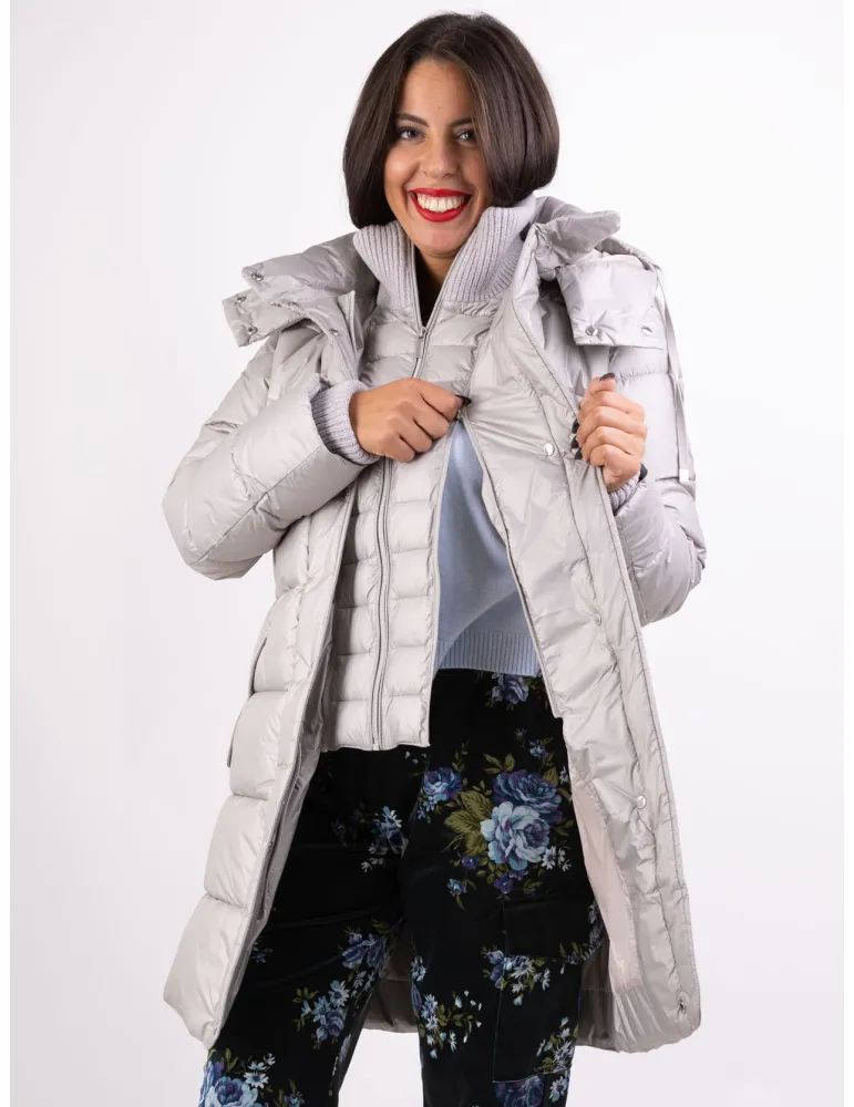 Milestone | Plus size ice grey silk hooded padded coat with knits