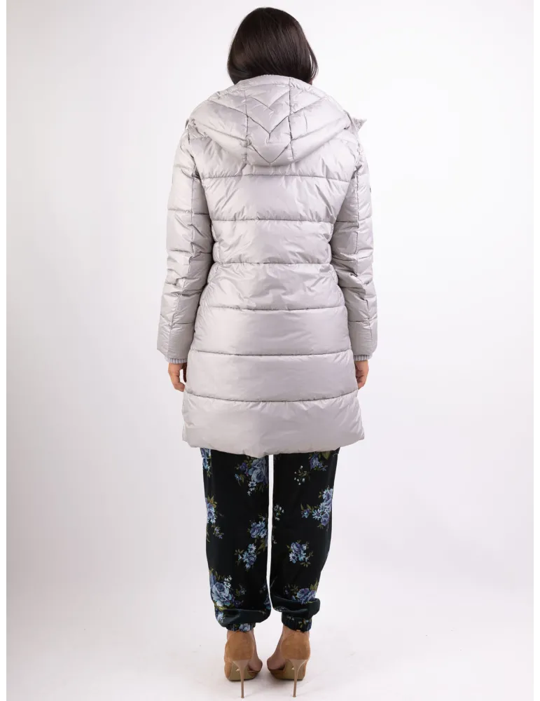 Milestone | Plus size ice grey silk hooded padded coat with knits