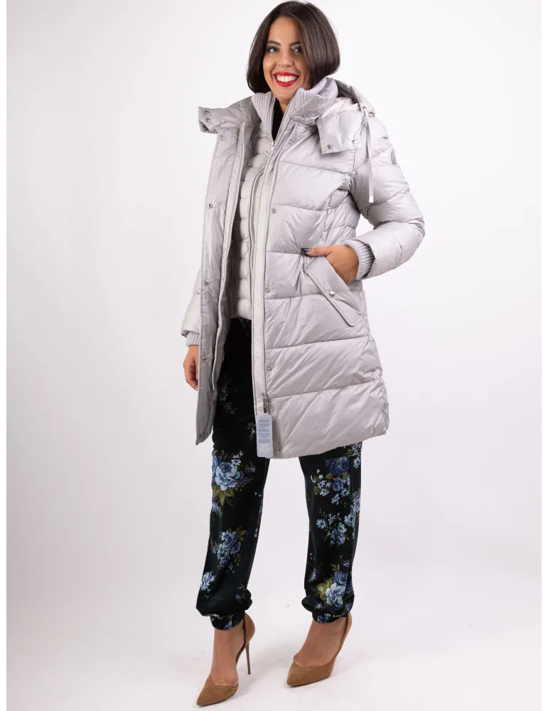 Milestone | Plus size ice grey silk hooded padded coat with knits
