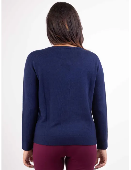 Riva Tricot dark blue merino wool round neck sweater