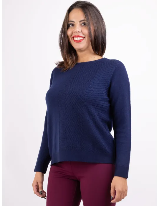 Riva Tricot dark blue merino wool round neck sweater