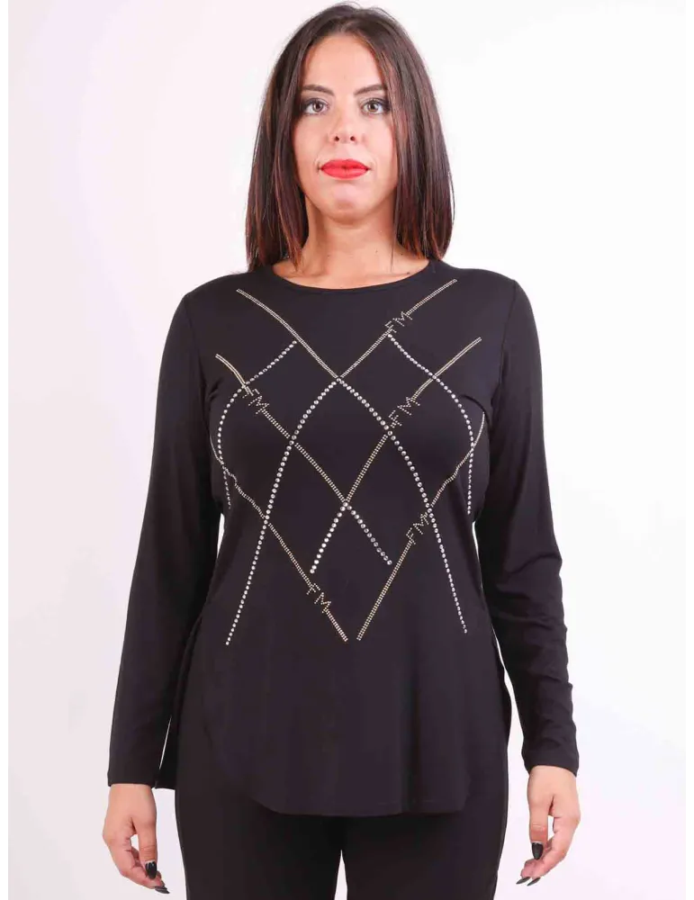 Francesca Mercuriali Black t-shirt with golden rhinestones Francesca Mercuriali Black t-shirt with golden rhinestones