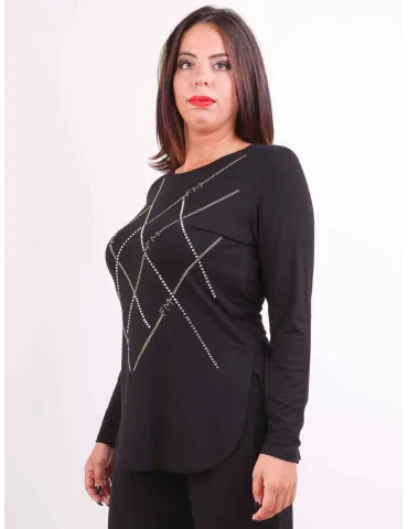 Francesca Mercuriali Black t-shirt with golden rhinestones 2