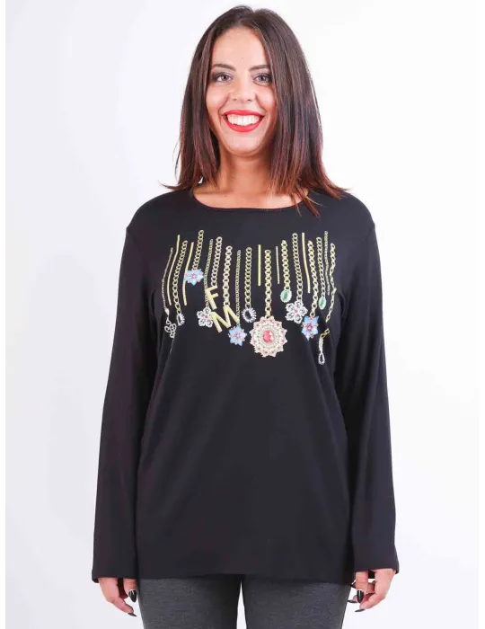 Francesca Mercuriali | T-shirt nera stampa medaglie d'oro fino a tg 60 Francesca Mercuriali | T-shirt nera stampa medaglie d'oro fino a tg 60