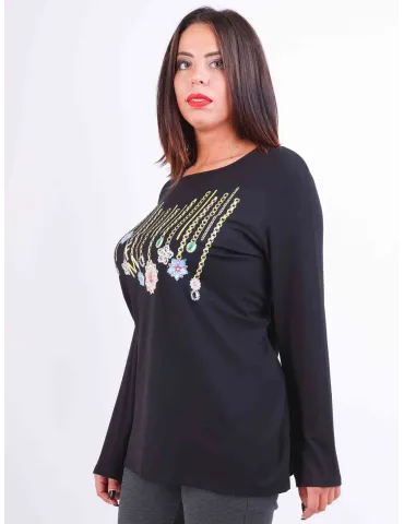 Francesca Mercuriali | Plus size black t-shirt with golden medals print 2