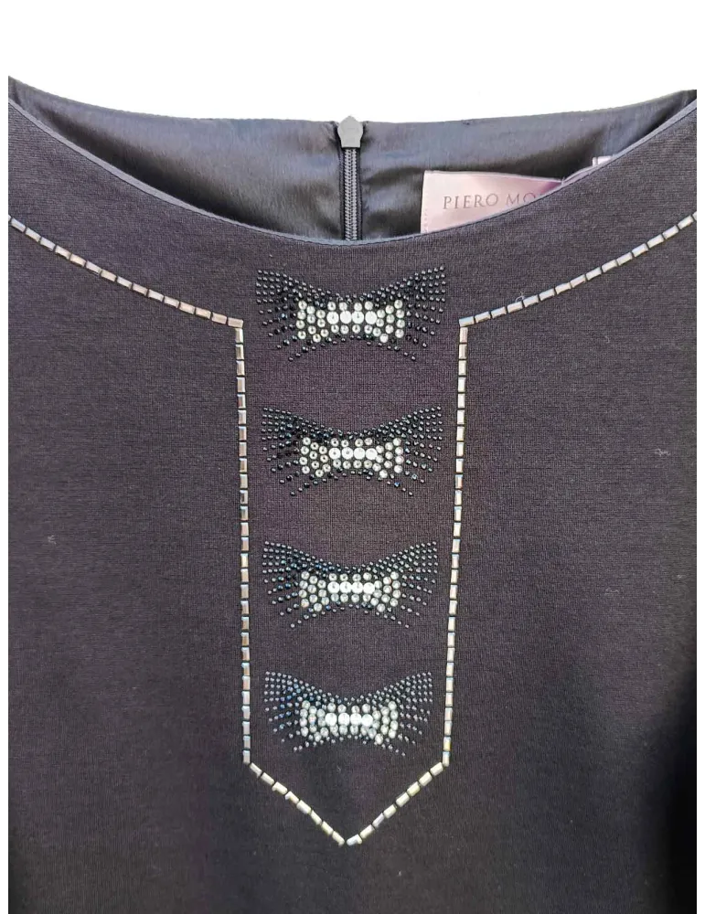 Piero Moretti black midi formal dress with rhinestones