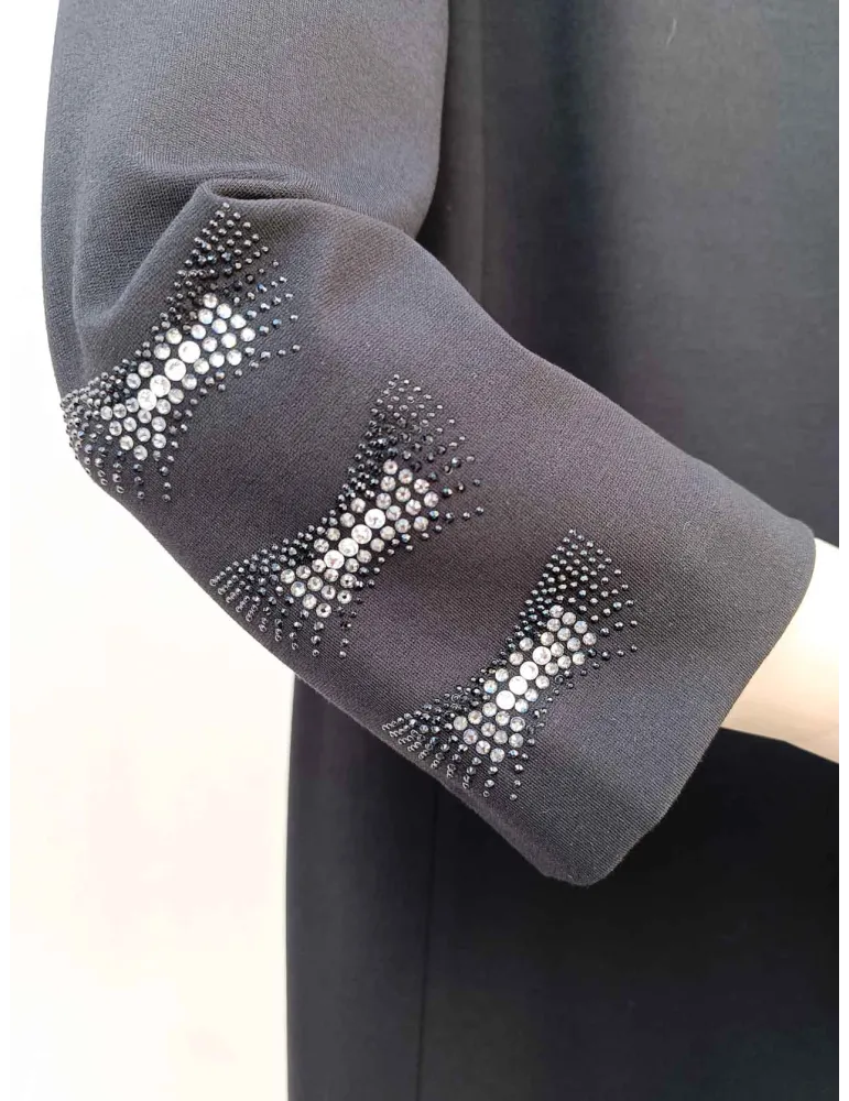 Piero Moretti | Abito tubino nero con fiocchi di strass fino alla 60