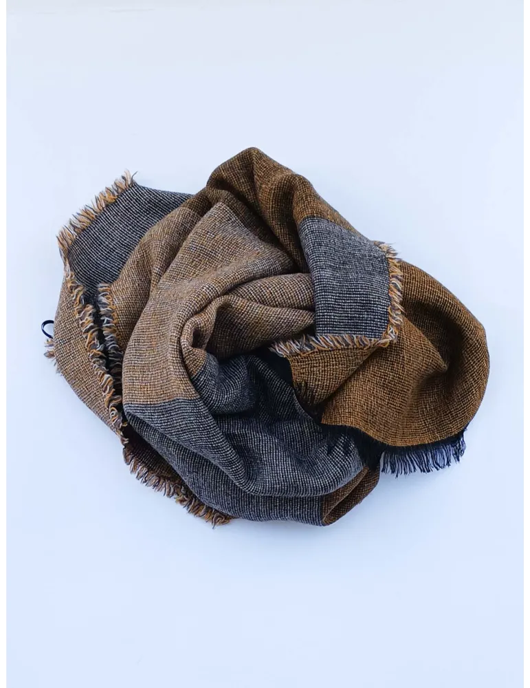 Rubamori brown and yellow merino and alpaca striped scarf
