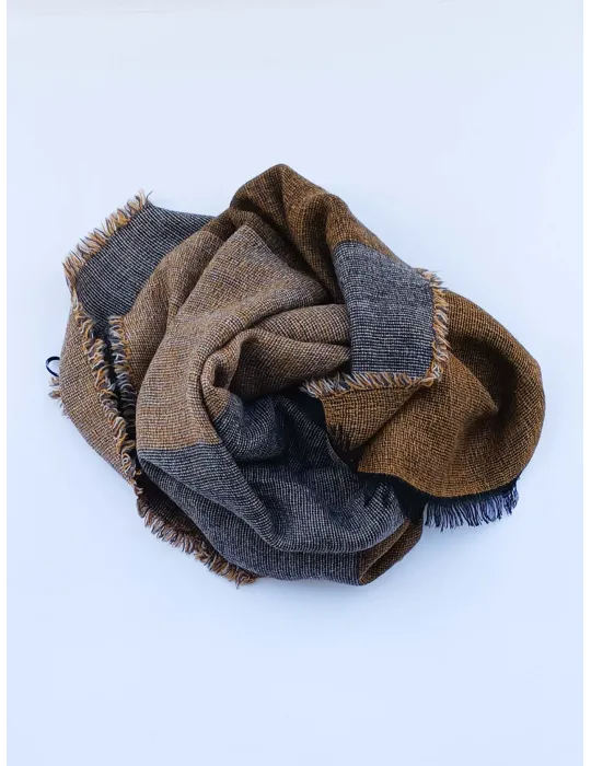 Rubamori Italy | Brown and yellow merino and alpaca striped scarf