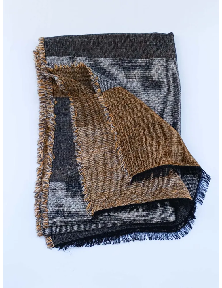 Rubamori brown and yellow merino and alpaca striped scarf