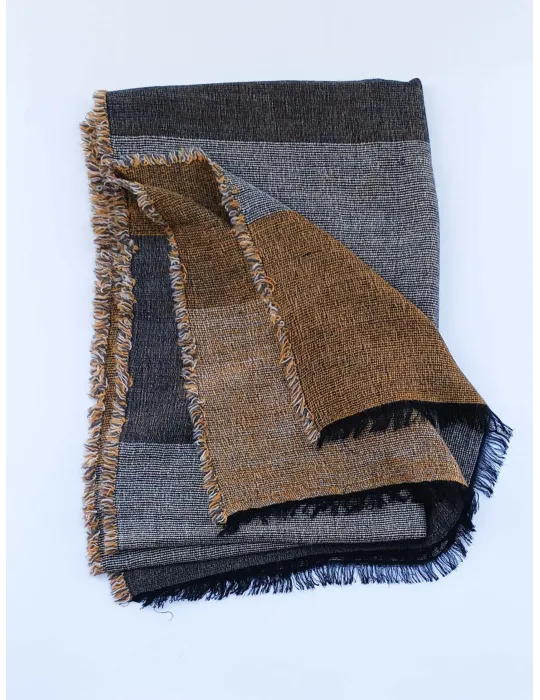 Rubamori Italy | Brown and yellow merino and alpaca striped scarf
